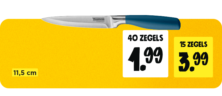 11,5 cm mes met 40 zegels 1,99, met 15 zegels 3,99