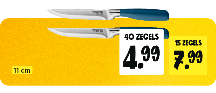 11 cm messen met 40 zegels voor 4,99, met 15 zegels voor 7,99