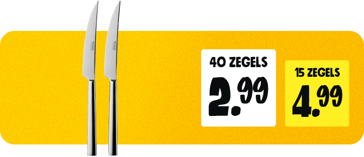Messen met 40 zegels 2,99, met 15 zegels 4,99