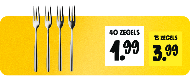Gebaksvorkjes met 40 zegels 1,99, met 15 zegels 3,99