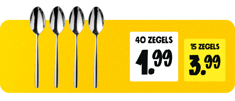 Lepels met 40 zegels 1,99, met 15 zegels 3,99