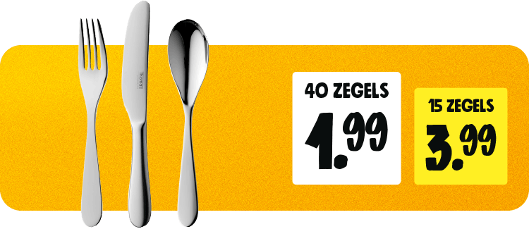 kinder bestek set met 40 zegels 1,99, met 15 zegels 3,99