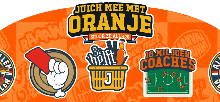 Een animatie met de emblemen waar je voor kunt sparen