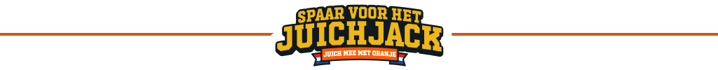 Pagina divider met de tekst: Spaar voor het juichjack, juich mee met oranje